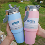 900ML Stainless Steel Insulated Travel Tumbler with Handle & Lid | Leakproof Hot & Cold Coffee Mug | BPA Free Vacuum Flask Bottle | Multicolor