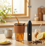 Rechargeable Milk Frother & Glass Coffee Tumbler Combo – Portable Coffee Set