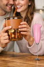 Glass Coffee Tumbler with Straw & Electric Milk Frother – Coffee Combo Set
