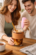 Glass Coffee Tumbler with Straw & Electric Milk Frother – Coffee Combo Set