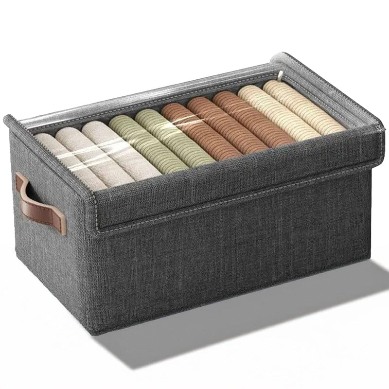 Foldable Fabric Storage Box Organizer with Transparent Lid – 26L Capacity