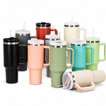 Insulated Travel Mug with Handle & Straw – Stainless Steel Tumbler